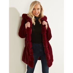 GUESS Marciano Women’s Burgundy Faux Fur Hooded Coat Small NWOT